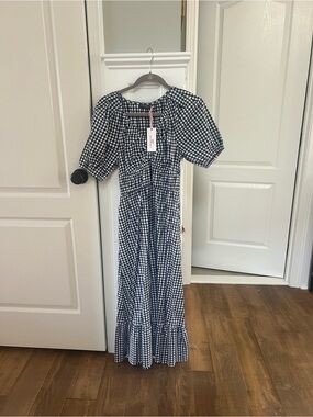 Womens Vineyard Vines Navy and White Gingham Maxi Dress